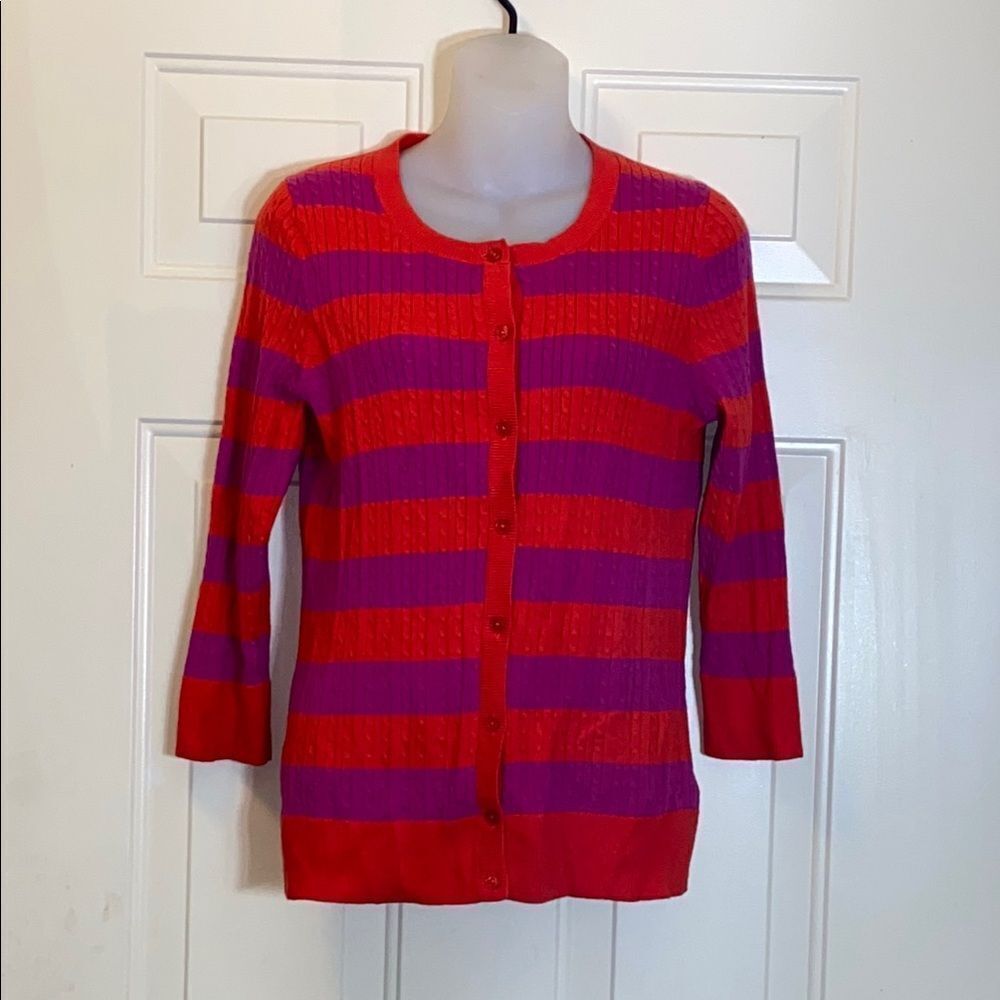 Talbots Orange and Purple Striped Cardigan Sweater Size M
